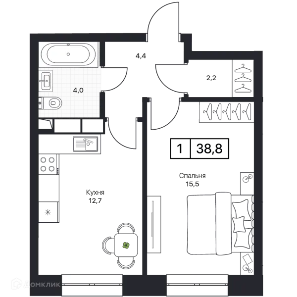 Планировка 1 комн. в ЖК Пушкино Град