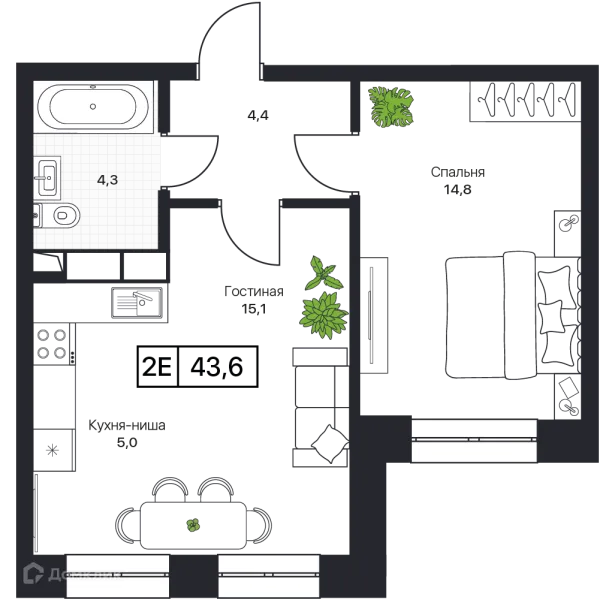 Планировка 2 комн. в ЖК Пушкино Град