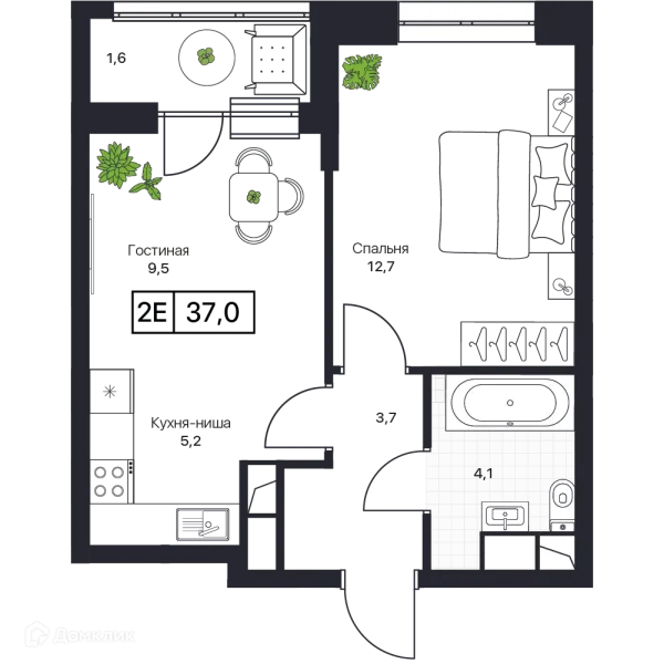 Планировка 1 комн. в ЖК Пушкино Град