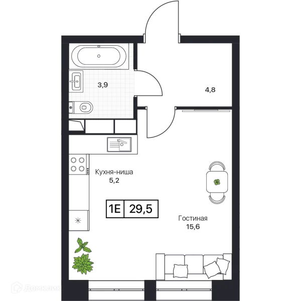 Планировка 1 комн. в ЖК Пушкино Град