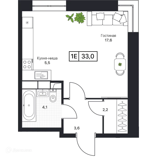 Планировка 1 комн. в ЖК Пушкино Град