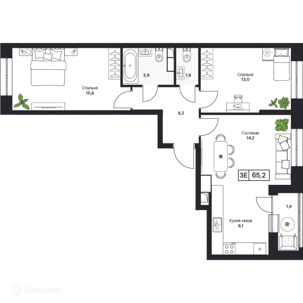 Планировка 3 комн. в ЖК Пушкино Град