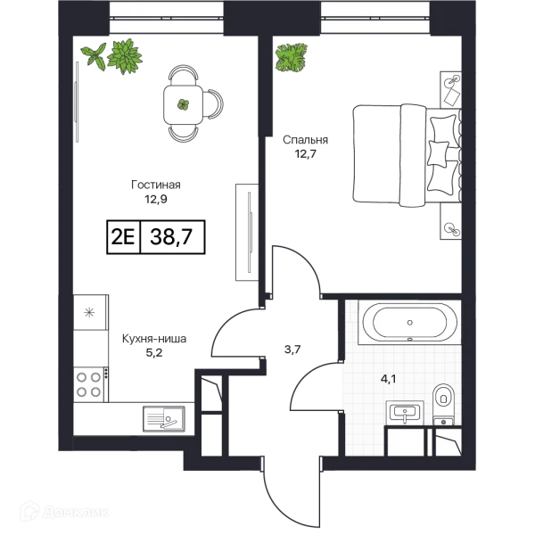 Планировка 1 комн. в ЖК Пушкино Град
