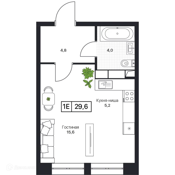Планировка 1 комн. в ЖК Пушкино Град
