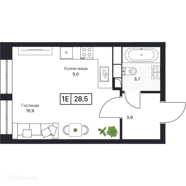 Планировка 1 комн. в ЖК Пушкино Град