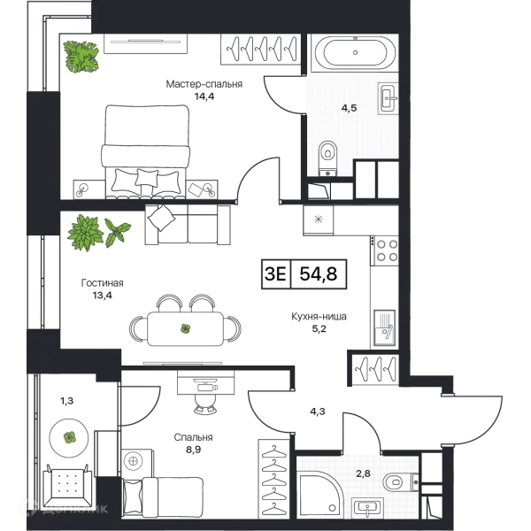Планировка 3 комн. в ЖК Пушкино Град
