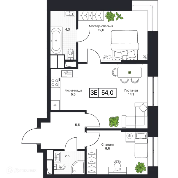 Планировка 3 комн. в ЖК Пушкино Град