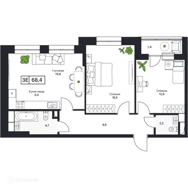 Планировка 3 комн. в ЖК Пушкино Град