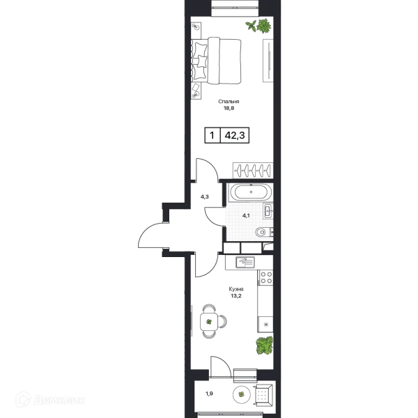 Планировка 1 комн. в ЖК Пушкино Град