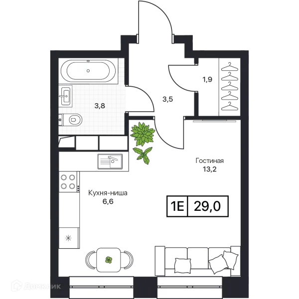 Планировка 1 комн. в ЖК Пушкино Град