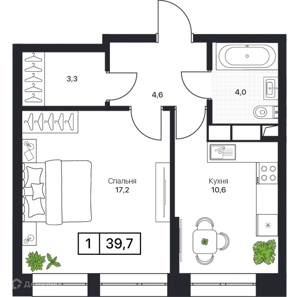 Планировка 1 комн. в ЖК Пушкино Град