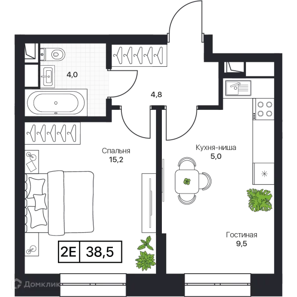 Планировка 2 комн. в ЖК Пушкино Град