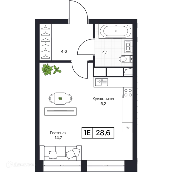 Планировка 1 комн. в ЖК Пушкино Град