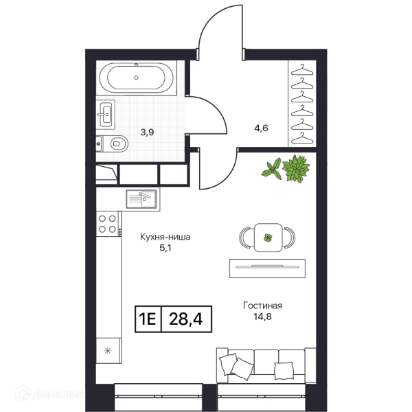 Планировка 1 комн. в ЖК Пушкино Град