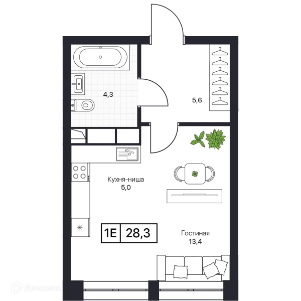 Планировка 1 комн. в ЖК Пушкино Град