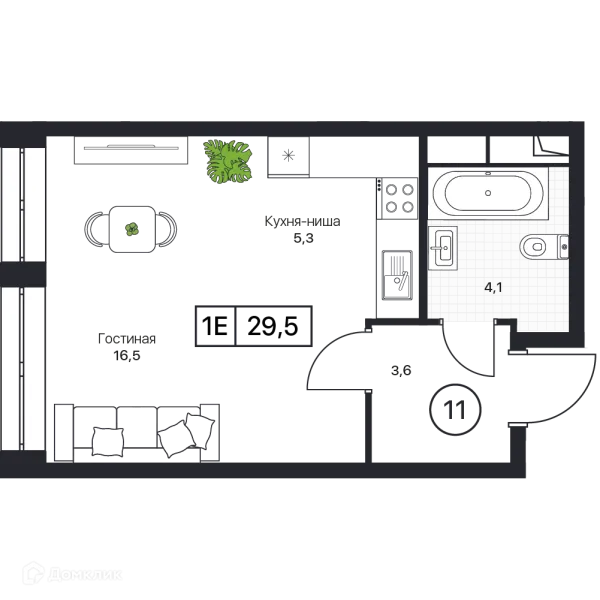 Планировка 1 комн. в ЖК Пушкино Град