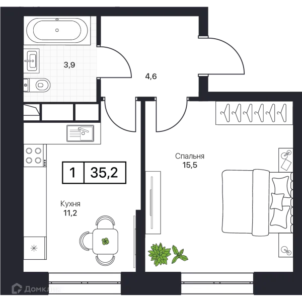 Планировка 1 комн. в ЖК Пушкино Град