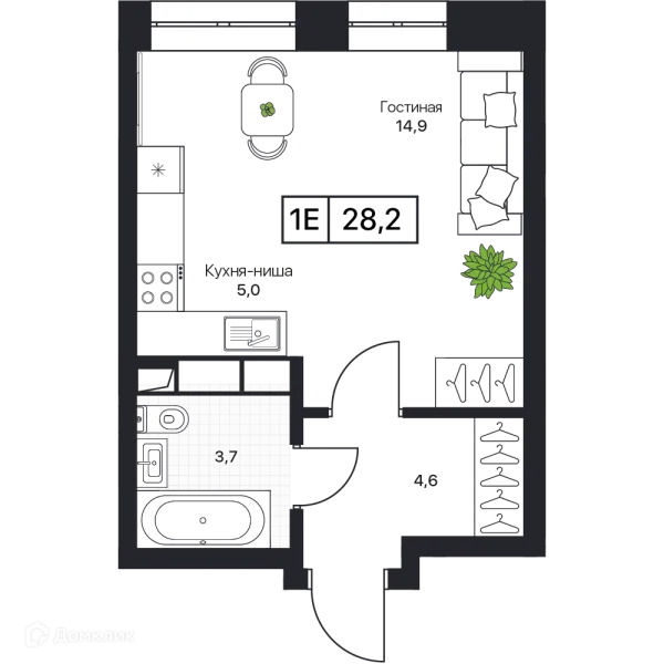 Планировка 1 комн. в ЖК Пушкино Град