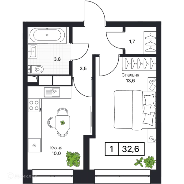 Планировка 1 комн. в ЖК Пушкино Град