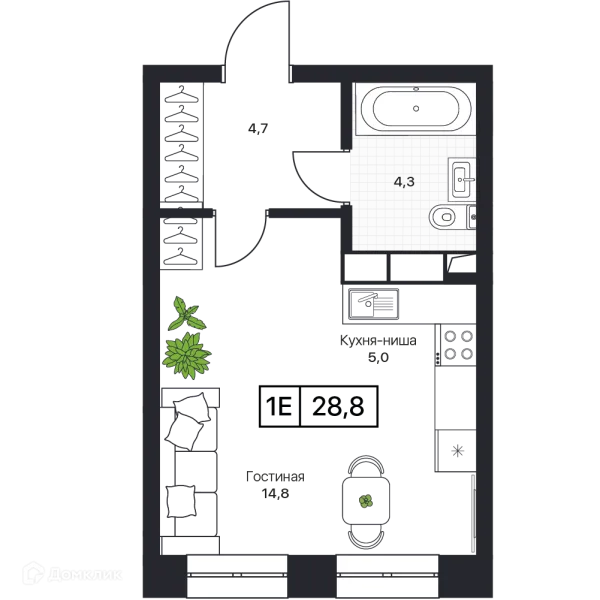 Планировка 1 комн. в ЖК Пушкино Град