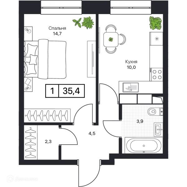 Планировка 1 комн. в ЖК Пушкино Град