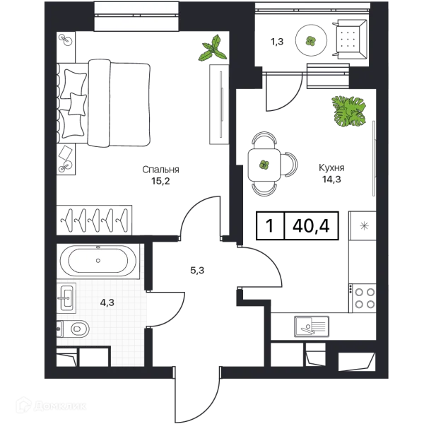 Планировка 1 комн. в ЖК Пушкино Град