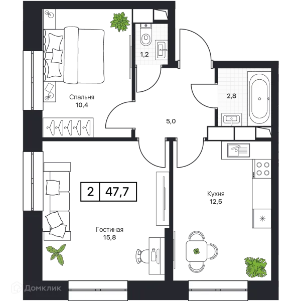 Планировка 2 комн. в ЖК Пушкино Град