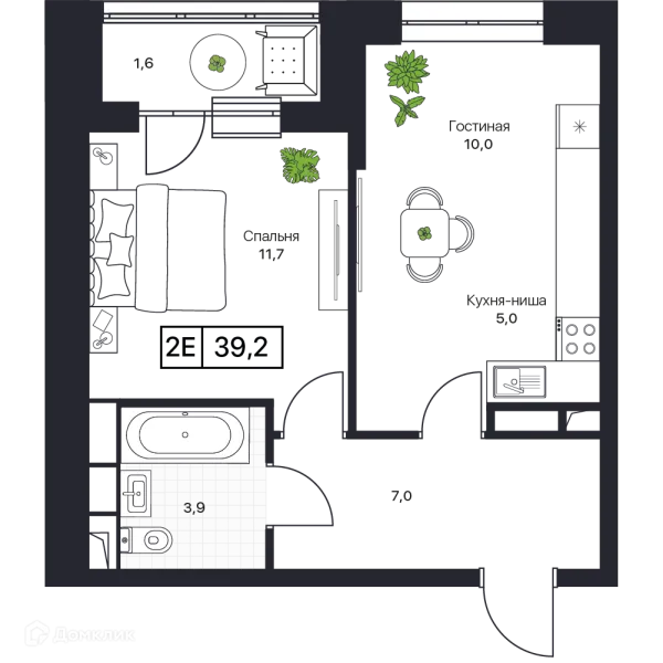 Планировка 1 комн. в ЖК Пушкино Град