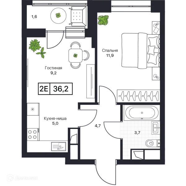 Планировка 1 комн. в ЖК Пушкино Град