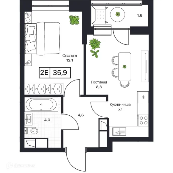 Планировка 1 комн. в ЖК Пушкино Град