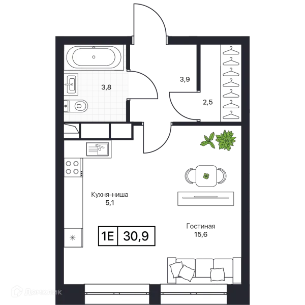 Планировка 1 комн. в ЖК Пушкино Град