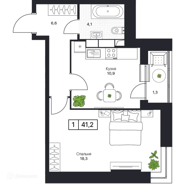 Планировка 1 комн. в ЖК Пушкино Град