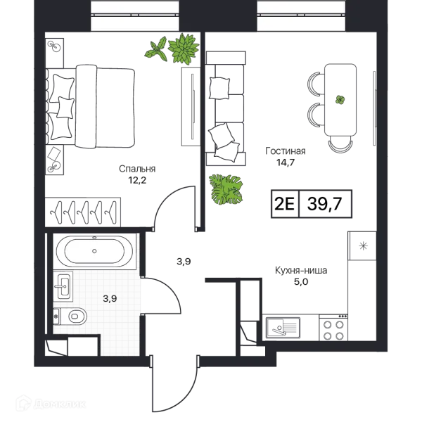 Планировка 2 комн. в ЖК Пушкино Град
