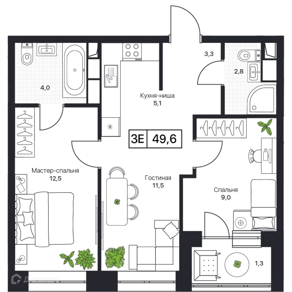 Планировка 3 комн. в ЖК Пушкино Град
