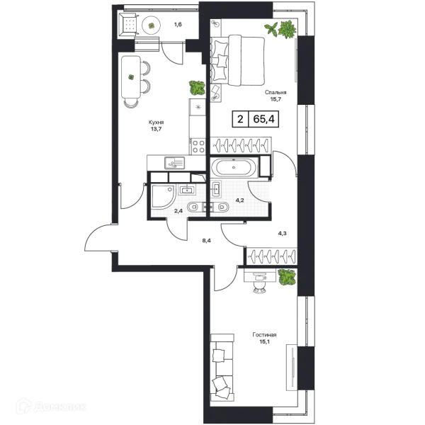 Планировка 2 комн. в ЖК Пушкино Град