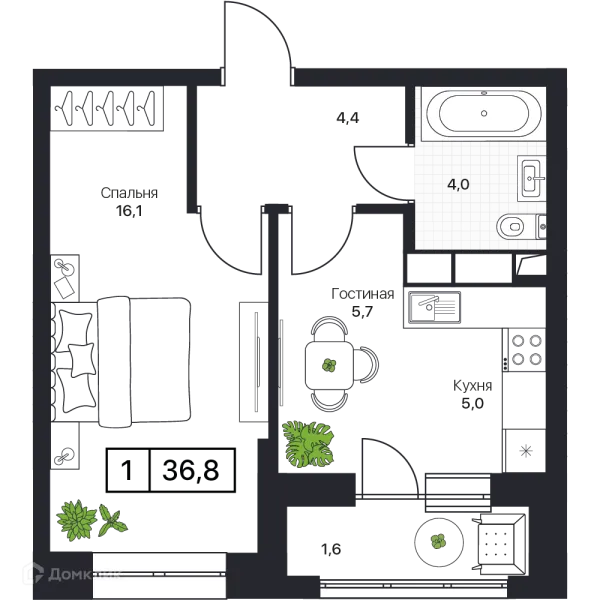 Планировка 2 комн. в ЖК Пушкино Град
