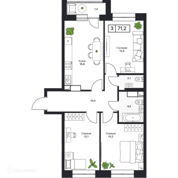 Планировка 3 комн. в ЖК Пушкино Град