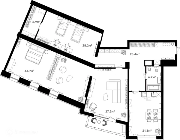Планировка 3 комн. в ЖК Риверхаус