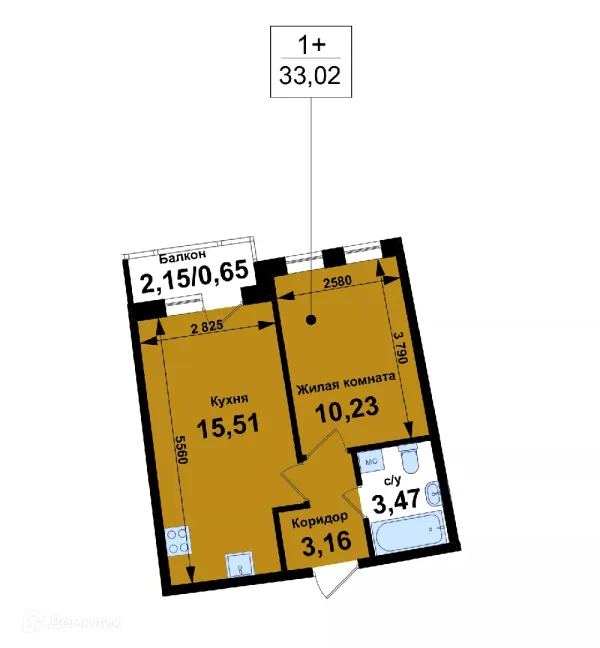 Планировка 1 комн. в ЖК Ватсон