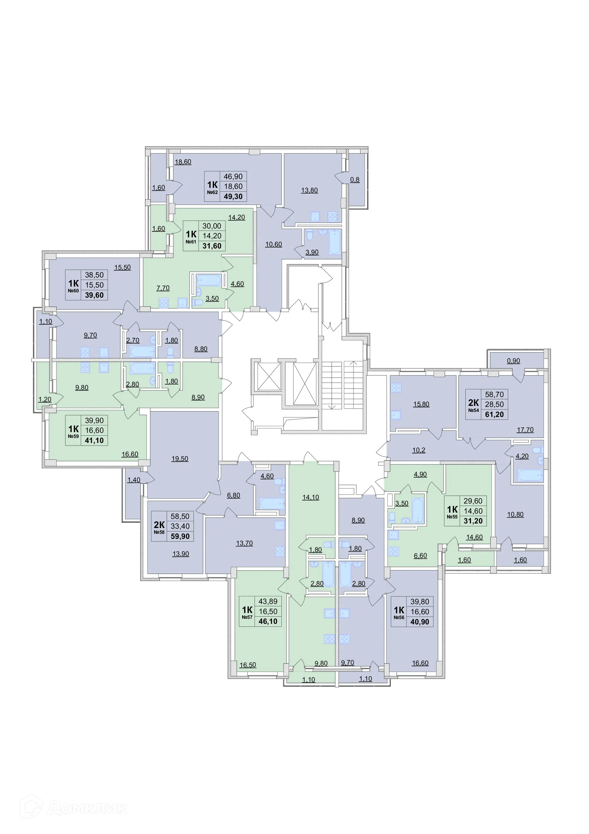 Планировка 1-комнатной квартиры 45 м² в ЖК "Город чемпионов. Твой", г. Кстово — фото 1