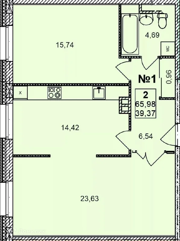 Планировка 2 комн. в ЖК Дворянский