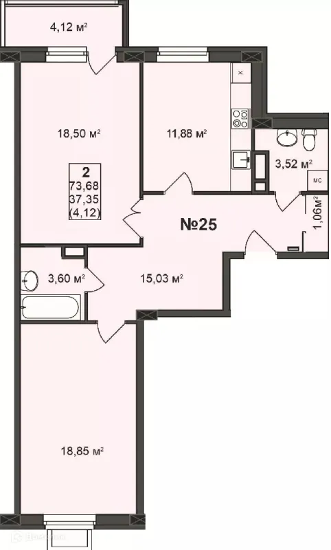 Планировка 2 комн. в ЖК Дворянский