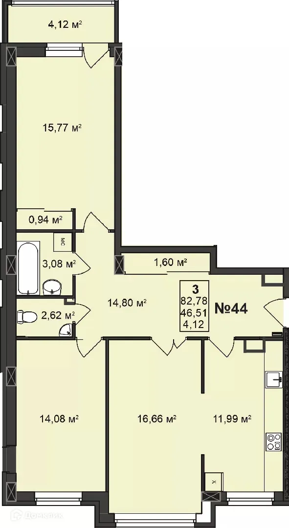 Планировка 3-комнатной квартиры 82.78 м² в ЖК Дворянский, г. Бор — фото 1