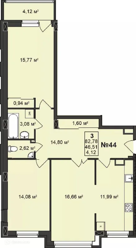 Планировка 3 комн. в ЖК Дворянский