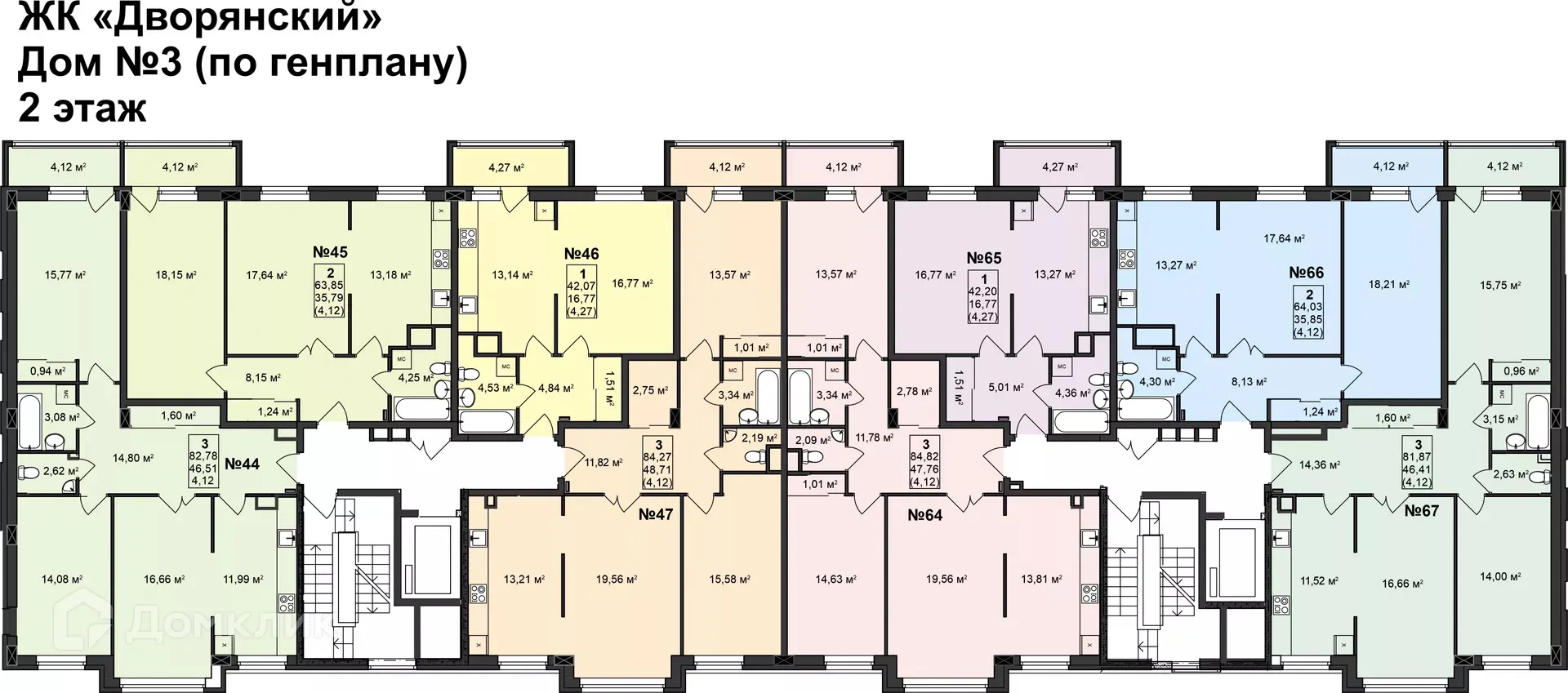 Планировка 3-комнатной квартиры 82.78 м² в ЖК Дворянский, г. Бор — фото 2