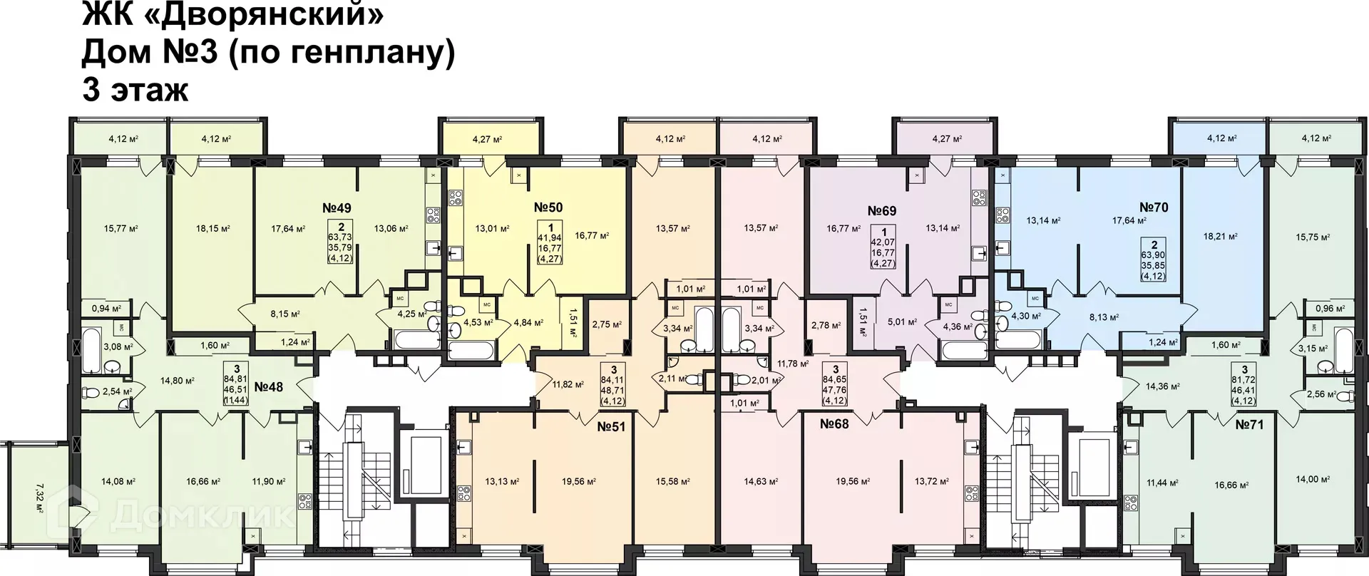 Планировка 3-комнатной квартиры 81.72 м² в ЖК Дворянский, г. Бор — фото 2