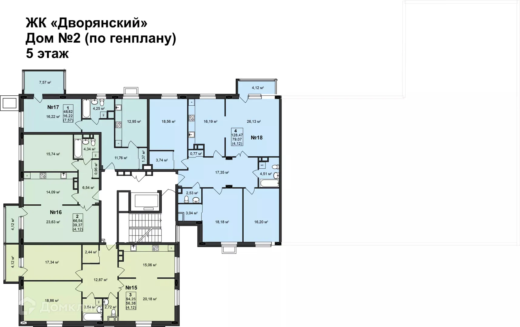 Планировка 4-комнатной квартиры 128.47 м² в ЖК Дворянский, г. Бор — фото 2