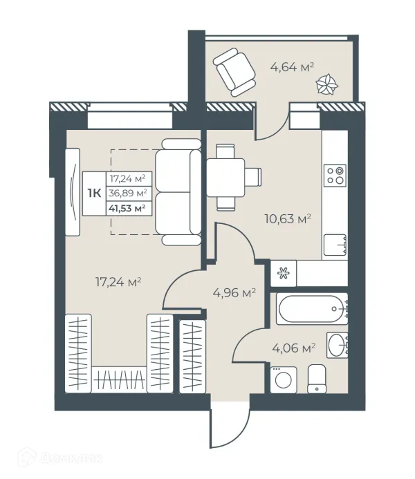 Планировка 1 комн. в ЖК Ботаника Парк