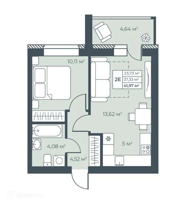 Планировка 2 комн. в ЖК Ботаника Парк