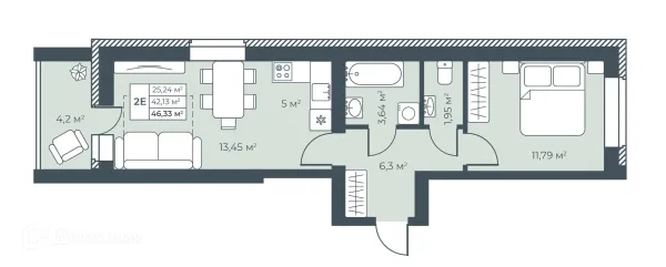Планировка 2 комн. в ЖК Ботаника Парк